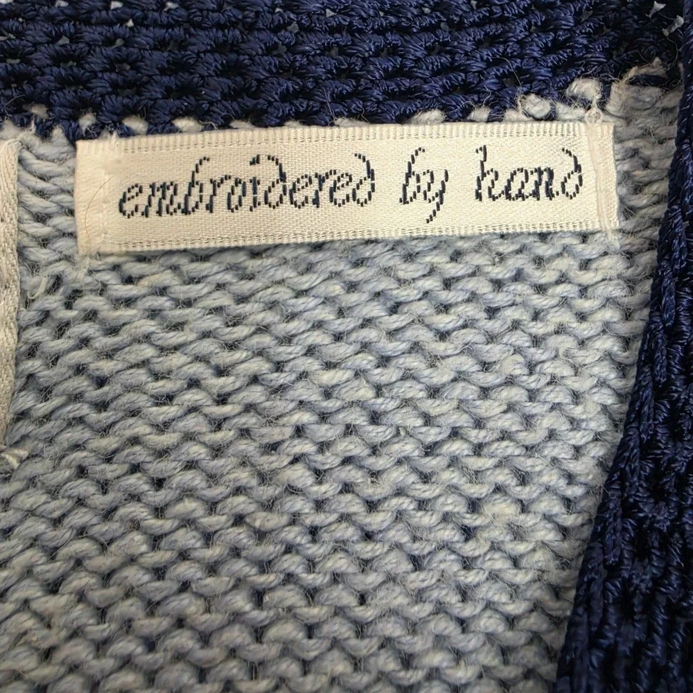 Vintage Jantzen Hand Embroidered Cottagecore Cardigan Sweater Blue Medium Petite